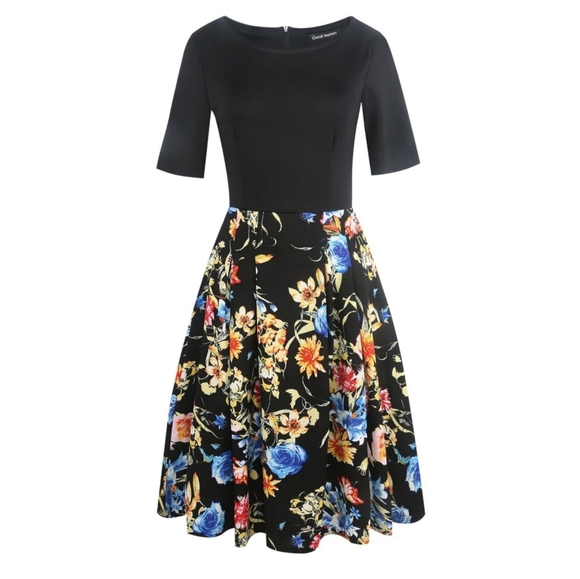 Women's Floral Flared Swing Dress - Picture 1 of 16
